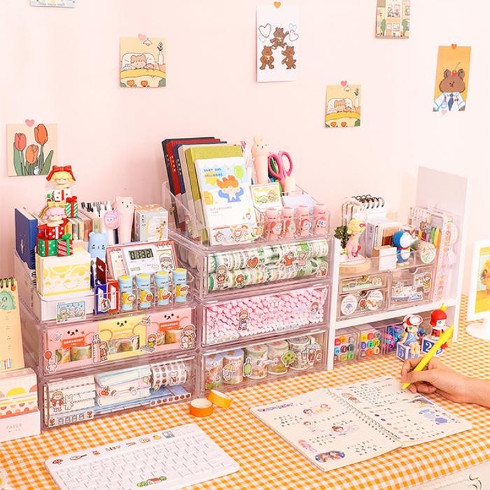 

Starlight Rak Laci Susun Acrylic Transparan Organizer Meja Penyimpanan Aksesoris ATK Serbaguna