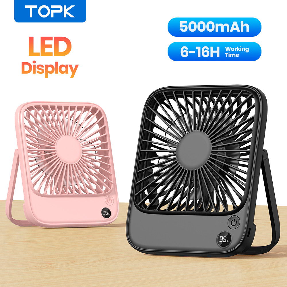 Topk Portable Desk Fan 2000Mah/5000Mah Rechargeable Battery Operated Quiet Silent Thin Desktop Fan