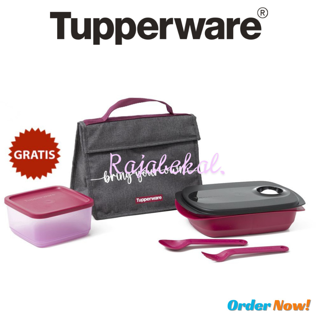 PROMO Tupperware BYO Lunch Set Biru Merah Praktis