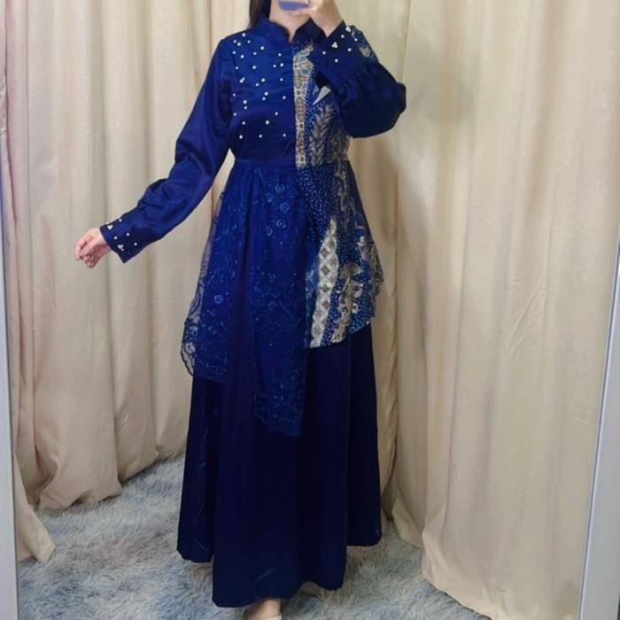JTTOP" DRESS TIARA BATIK KOMBINASI VELVET WANITA PERNIKAHAN FORMAL PESTA KONDANGAN GAUN MEWAH XL -
