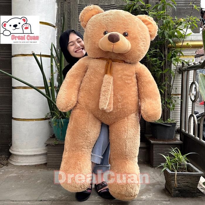 Boneka Teddy Bear Fluffy Syal Polos Besar Jumbo 1,3 meter Premium