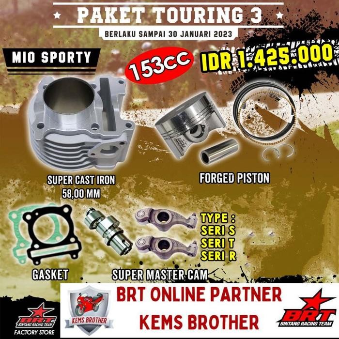 Paket Brt Mio Sporty Mio Soul Nuvo Touring 3 Boreup 153Cc Original Brt (Blok Casting Iron, Noken As