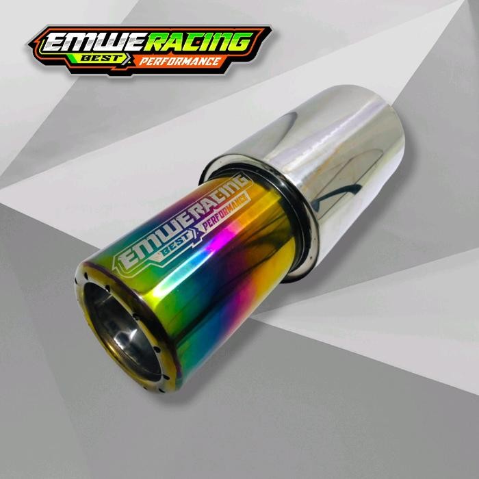 Knalpot Mobil Emwe Racing Gronel Pelangi Full Stenlis Ngebas Adem Bulet Empuk Gahar Bass Inlet 2Inc