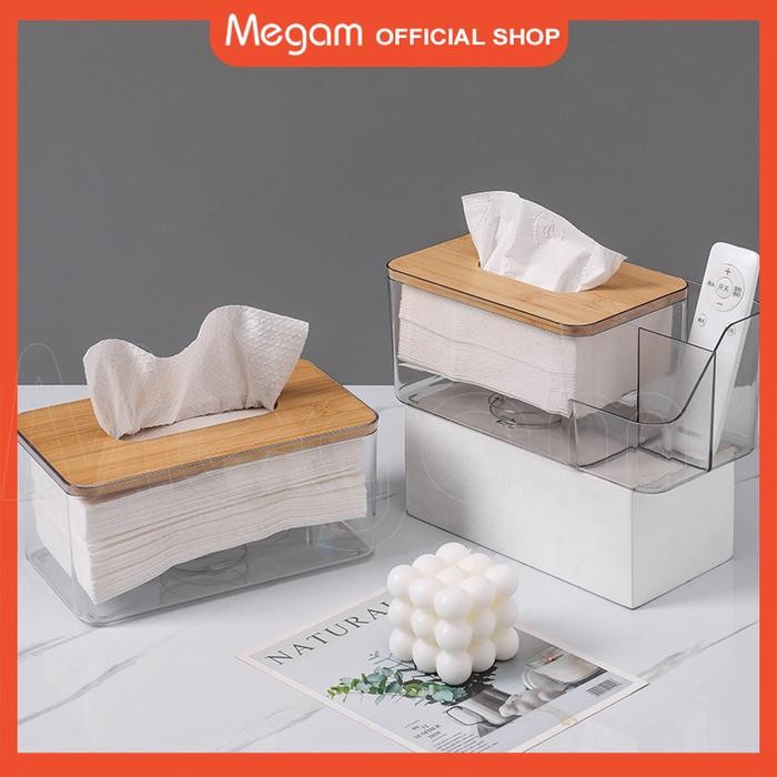 Megam Kotak Tissue Kayu Akrilik Tempat Tissue Transparan Aestetic Tempat Tisu Dapur Kamar Mandi