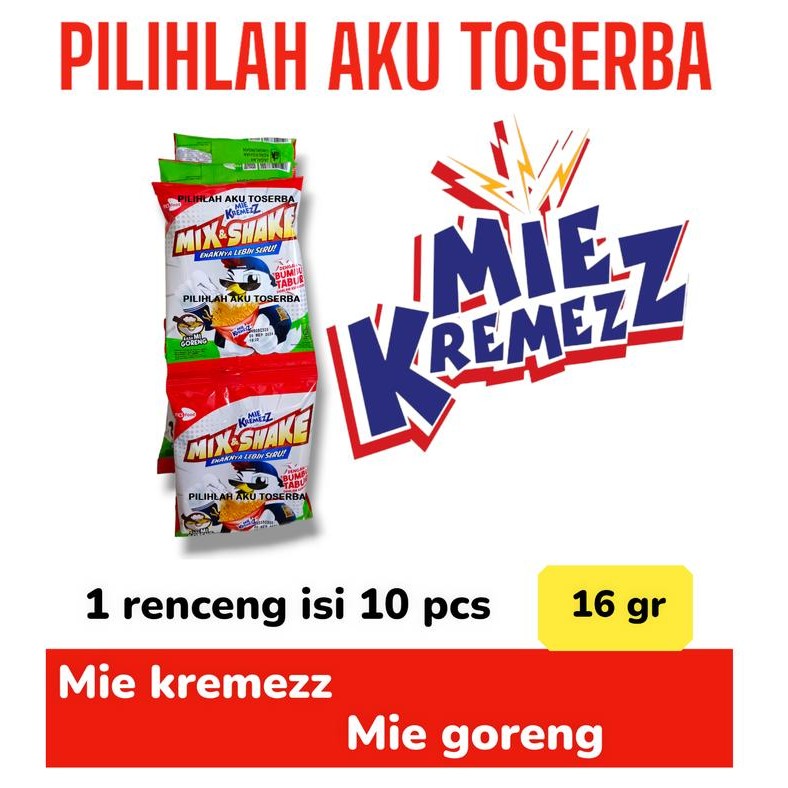 

Sale Terbatas Mie Kremezz Mix & Shake Rasa Mie Goreng Renceng - ( Harga 1 Dus )
