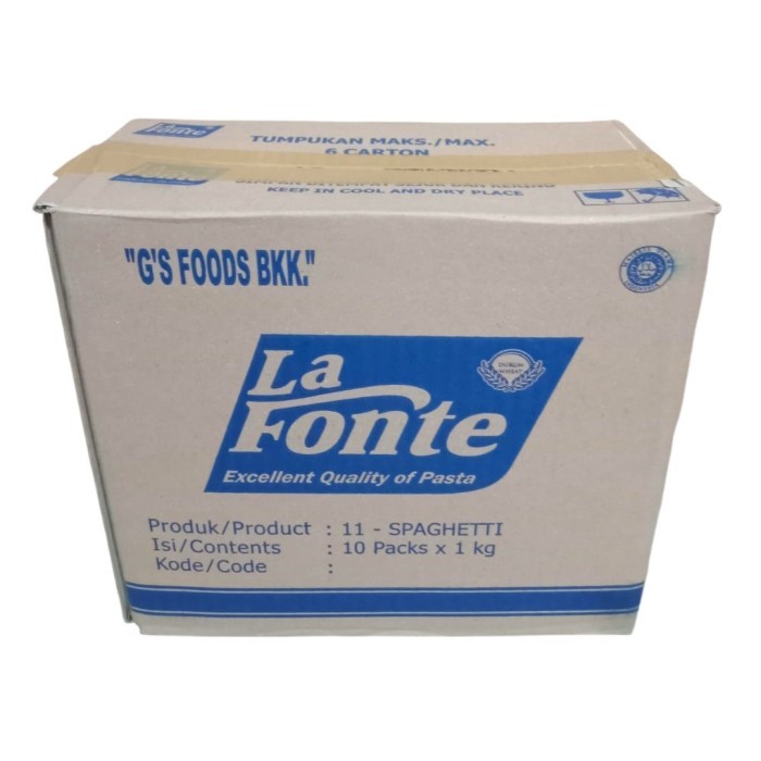 

Promo Terbatas (Dus) La Fonte Pasta Spaghetti 11 1Kg / Spaghetti La Fonte 11 1Kg