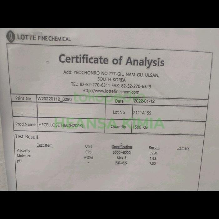 

Kualitas No1 Natrosol / Cellosize / Cellulose / Hydroxyethyl Cellulose / Hec 1Kg