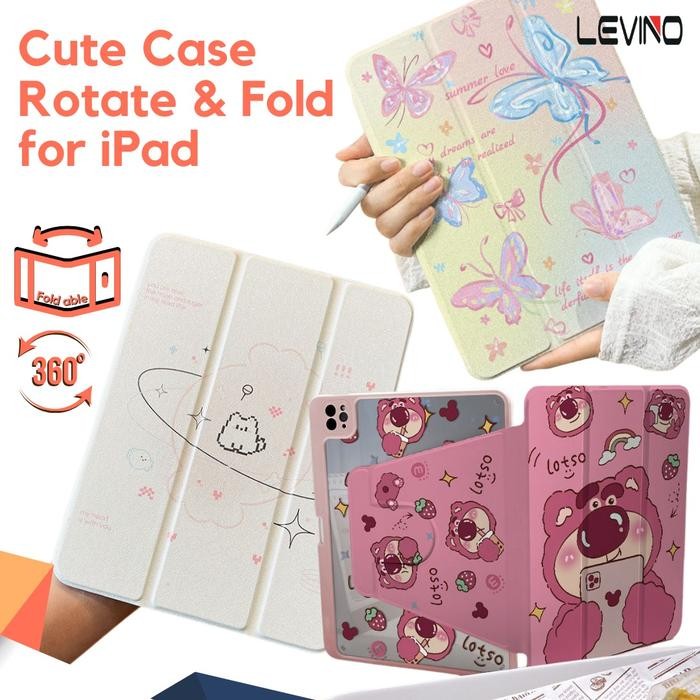 Levino Case Ipad Akrilik 360 Rotating Flip Cute Graffiti For Ipad Gen 7/8/9 10.2In Ipad Air1/Air2