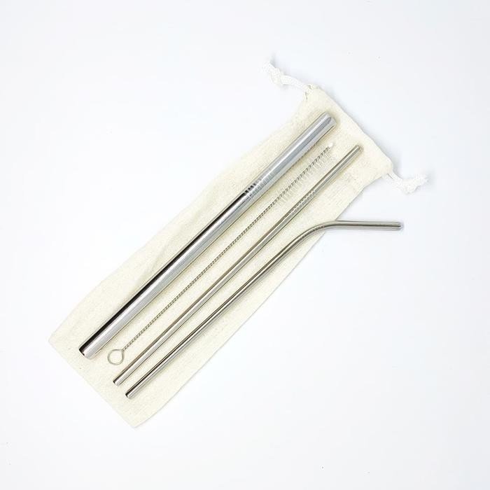 

Set Sedotan Stainless Steel Straw Silver Pouch Putih PREMIUM