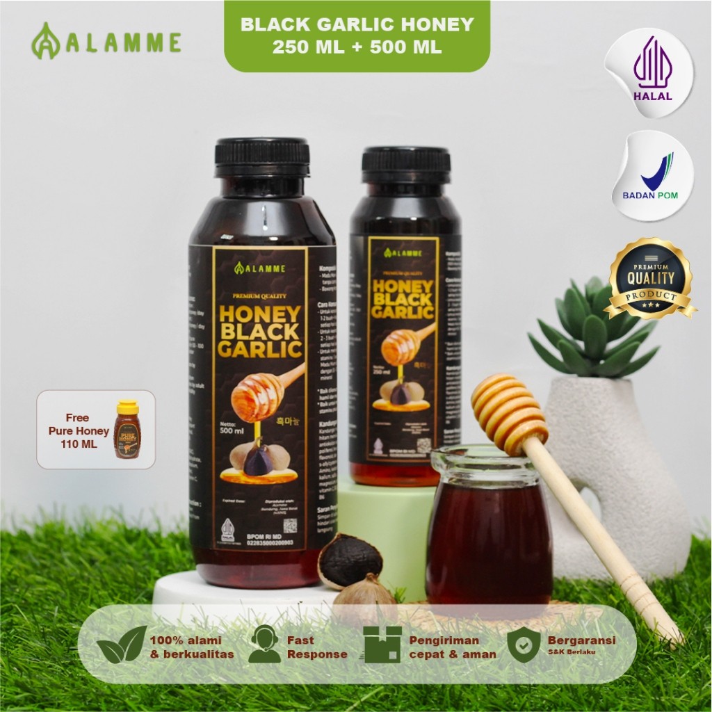 

Alamme Paket Madu Bawang Hitam Lanang Tunggal Murni Black Garlic Honey 250ml 500ml