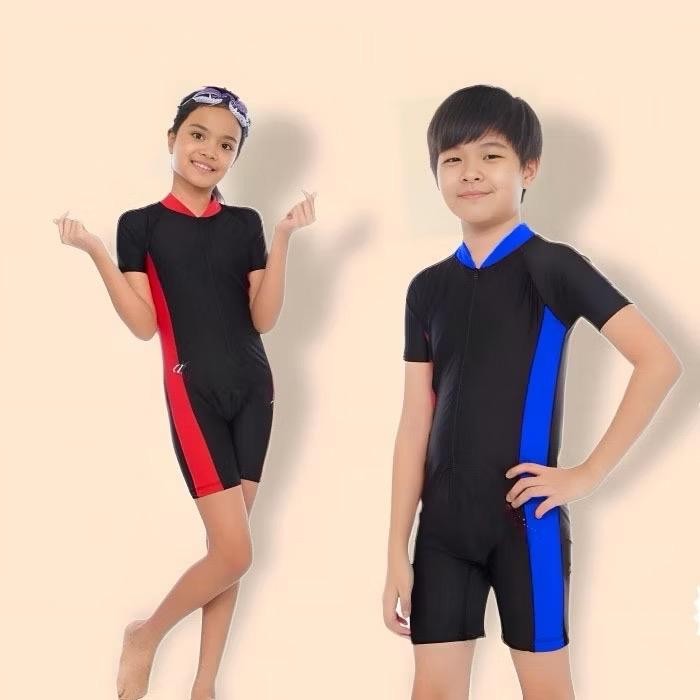 Baju Renang Anak Polos Diving Pendek Terlaris PREMIUM Laki Laki Perempuan 1-12 Tahun List Biru Pink
