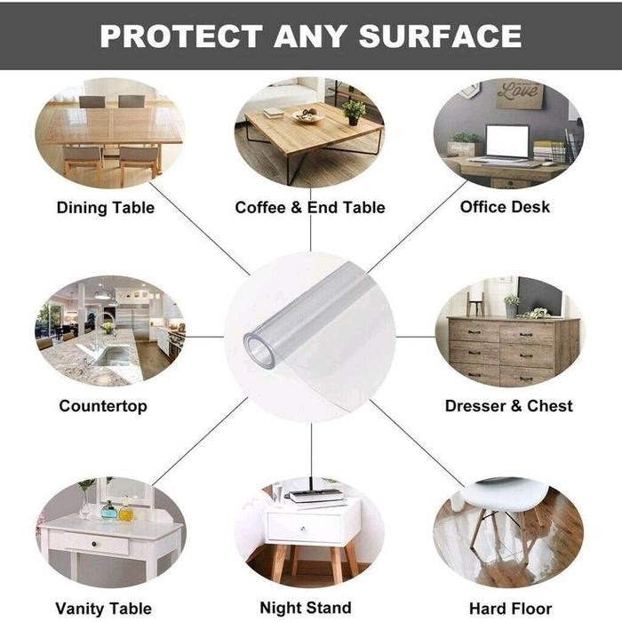 (Allthebest) Taplak Meja Plastik Mika PVC Transparan Waterproof Anti Noda Taplak Mika Lentur Bisa