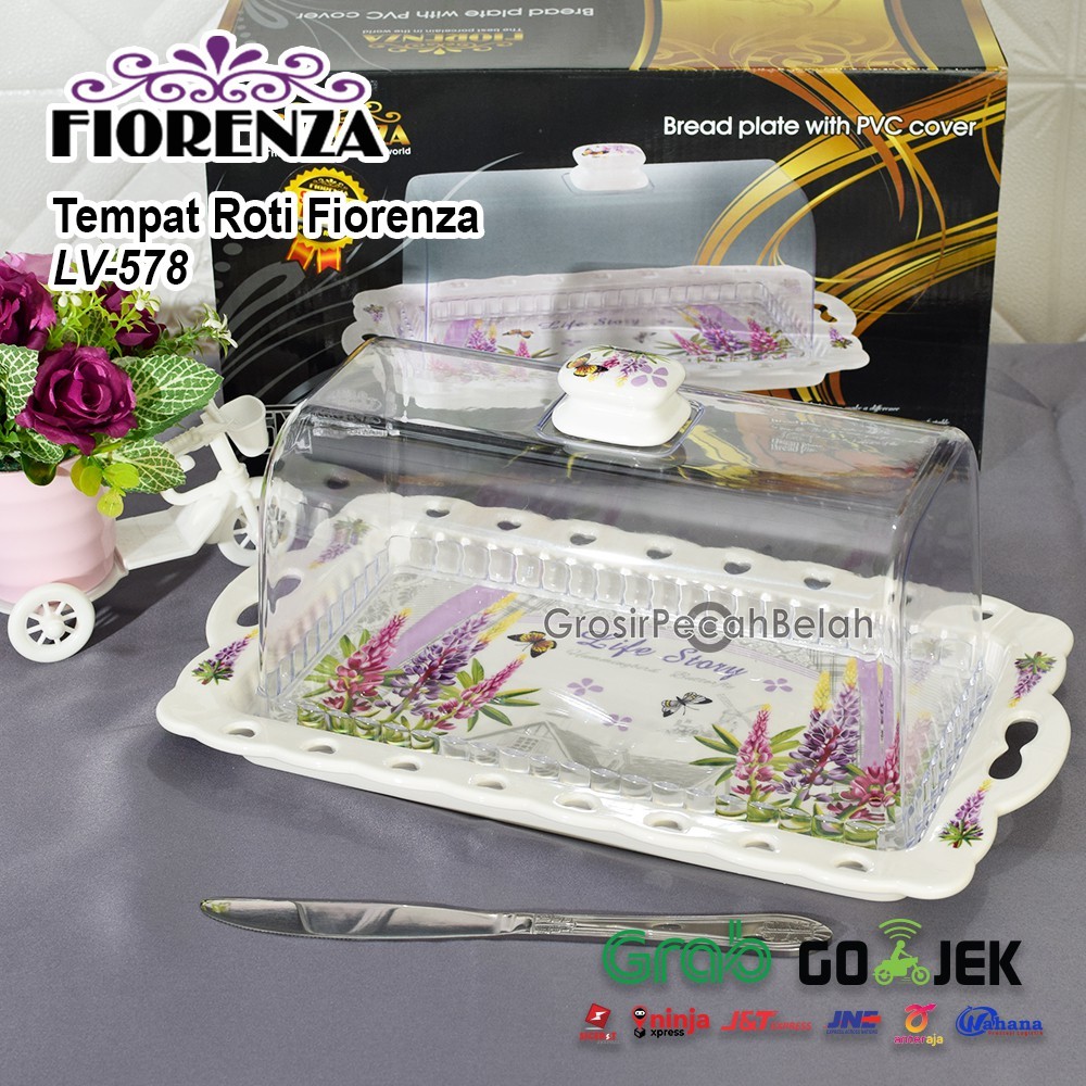 Tempat Wadah Roti Dengan Penutup Fiorenza Motif Bunga Lavender LV-578
