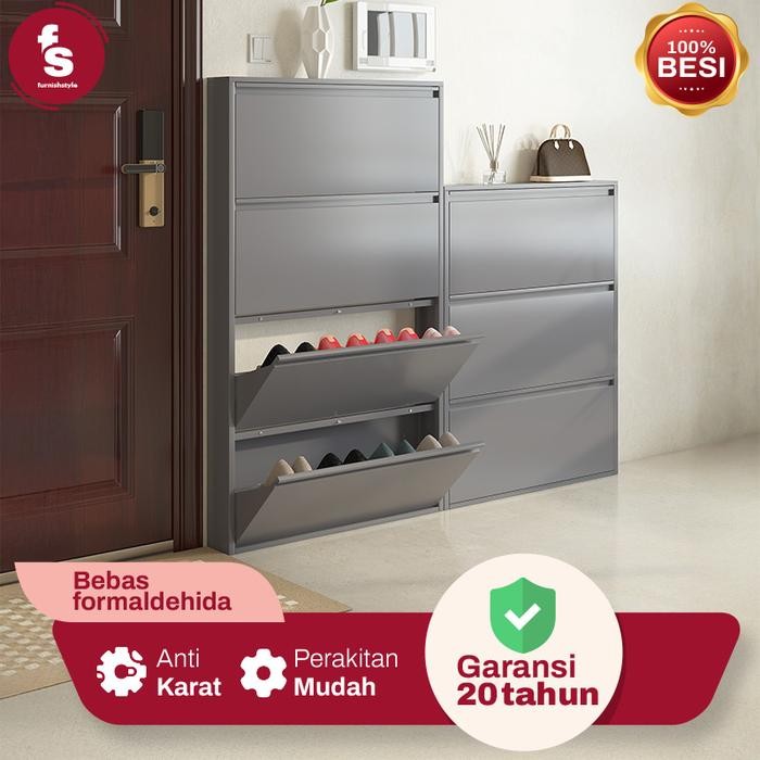 Rak Sepatu Besi - Rak Sepatu Susun Tertutup Minimalis - 3 Tingkat