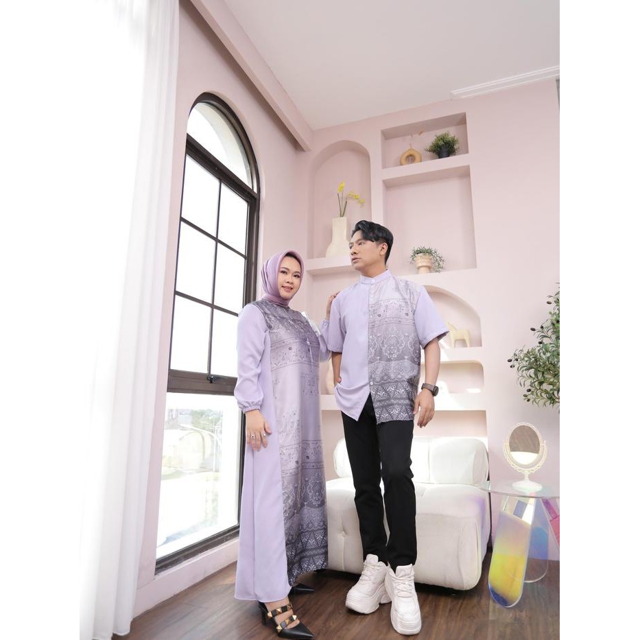 BEST SELLER WarnaWarniBrand Luna Set Couple gamis koko hijab baju pasangan sarimbit keluarga Hitam