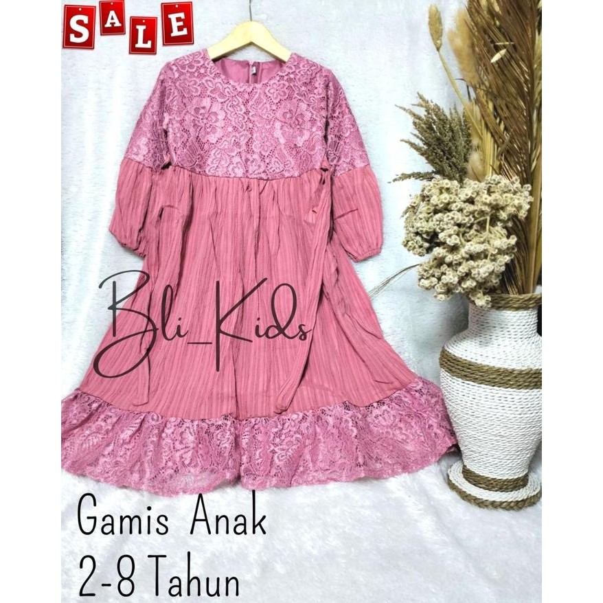 BEST SELLER Baju Gamis Brokat Panjang motif polkadot untuk anak usia 1-12 tahun terbaru