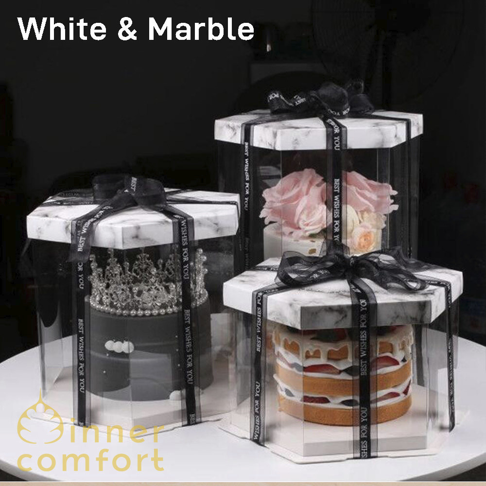 

Mamam_Asoy Cake Box / Kotak Kue / Giftbox Hexagon / Segi Enam 22 Cm Transparan Mika Bening Elegan