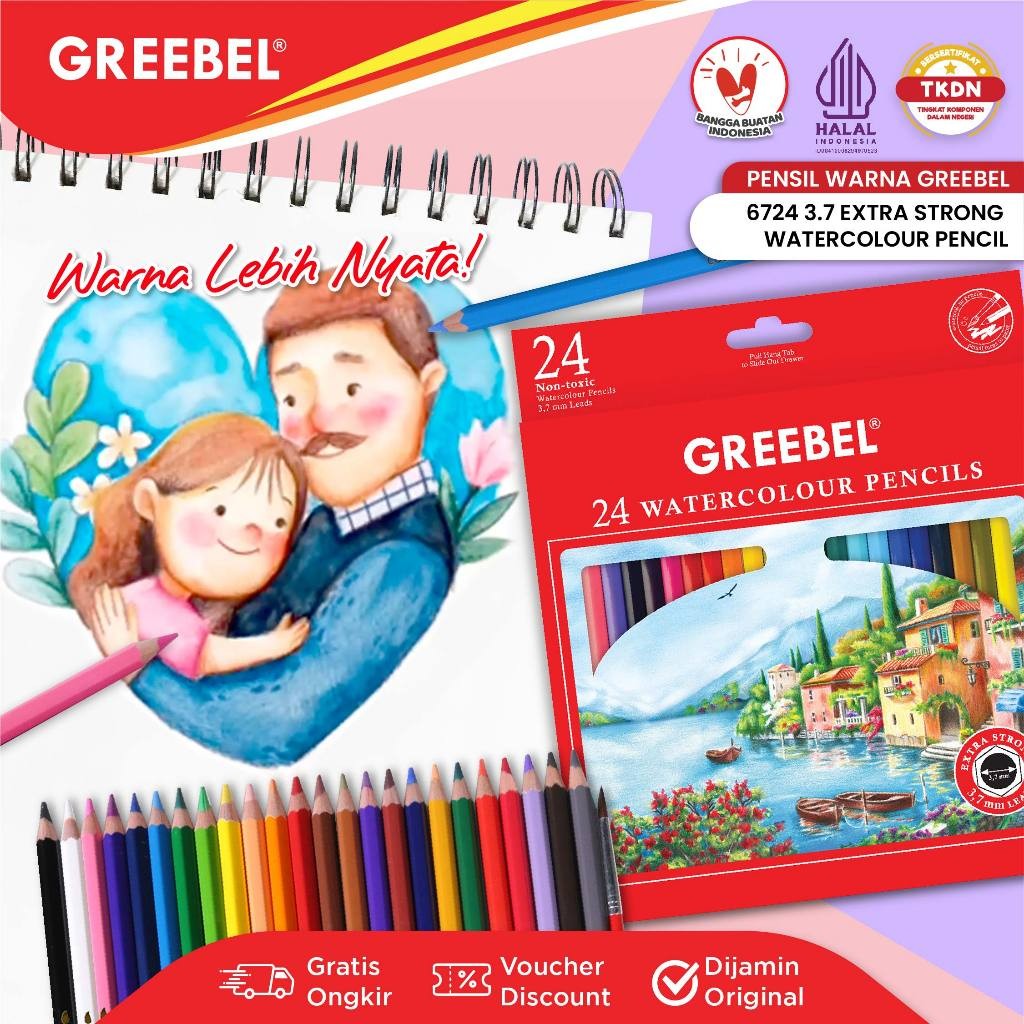 

Pensil Warna / Warna Cerah / Bahan Kuat GREEBEL / GREEBEL 6724 Water Colour Pencil Lead3,7Mm / Tas n Tulis