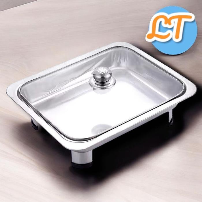 (LT.ID) Prasmanan 4Pcs Full Tutup Kaca Nampan Bahan Stainless steel Premium