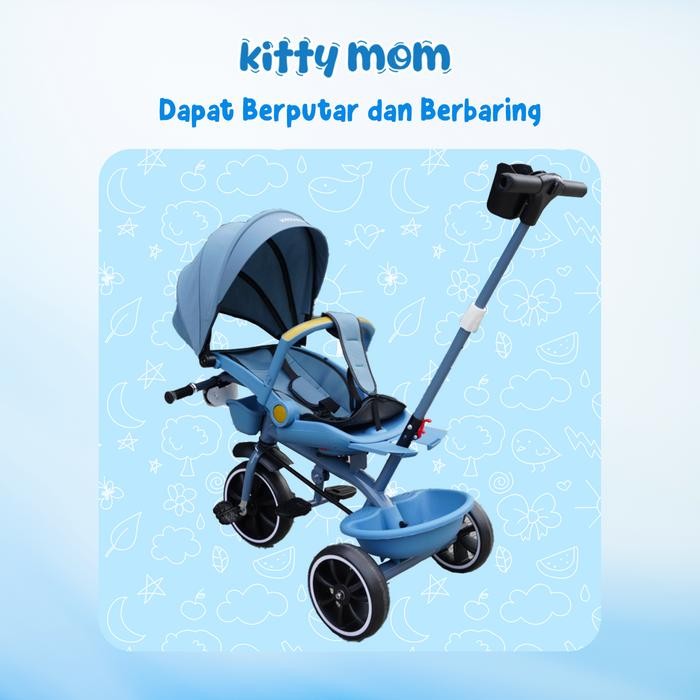 Kitty Mom - Sepeda Anak Roda 3 Bayi 1 Tahun Travelling Tricycle Multifungsi Bisa Putar Dan Berbaring