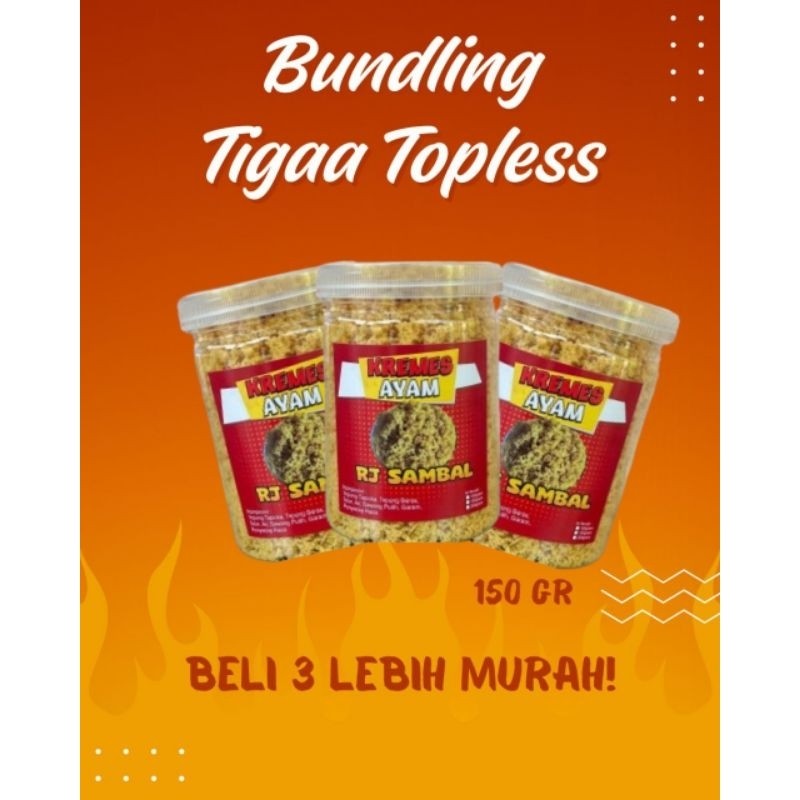 

Desyallshop Paket Bundling 3 Toples Kremesan Ayam Rj Sambal Kemasan 150 Gram