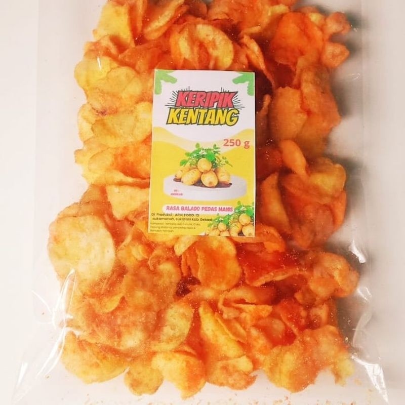 

Andrianbijaksana Keripik Kentang Rasa Balado Pedas Manis 250 Grm /Cemilan Kekinian / Snack / Cemilan