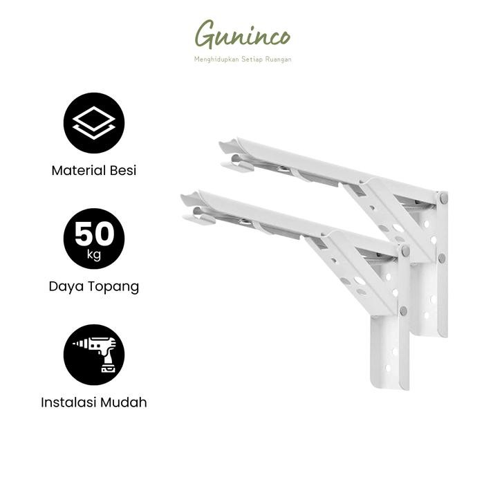 PREMIUM GUNINCO BRACKET BESI Siku Penyangga Penahan MEJA LIPAT 30 CM WHITE