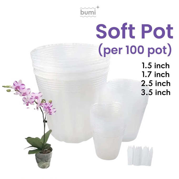 SOFT POT (100 pot) anggrek tanaman transparan plastik 1,5 1,7 2,5 3,5 anti pecah anggrek hidroponik
