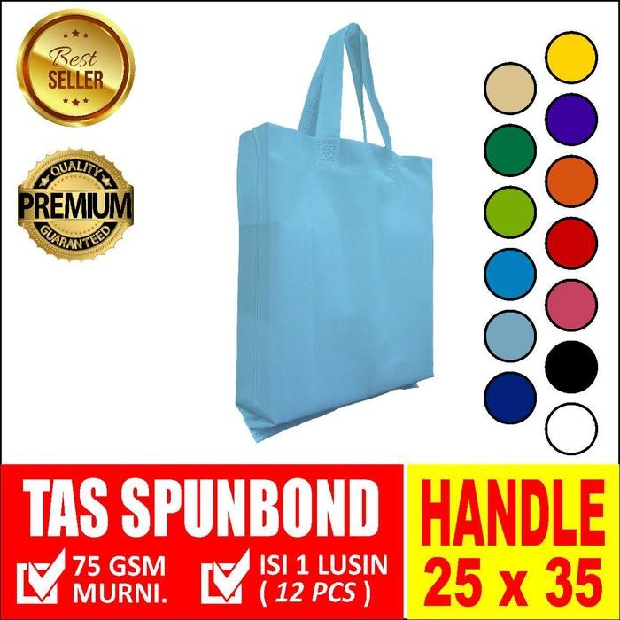 PREMIUM GOODIE BAG SPUNBOND HANDLE 25X35 - Tas Belanja Kain Press - BIRU MUDA