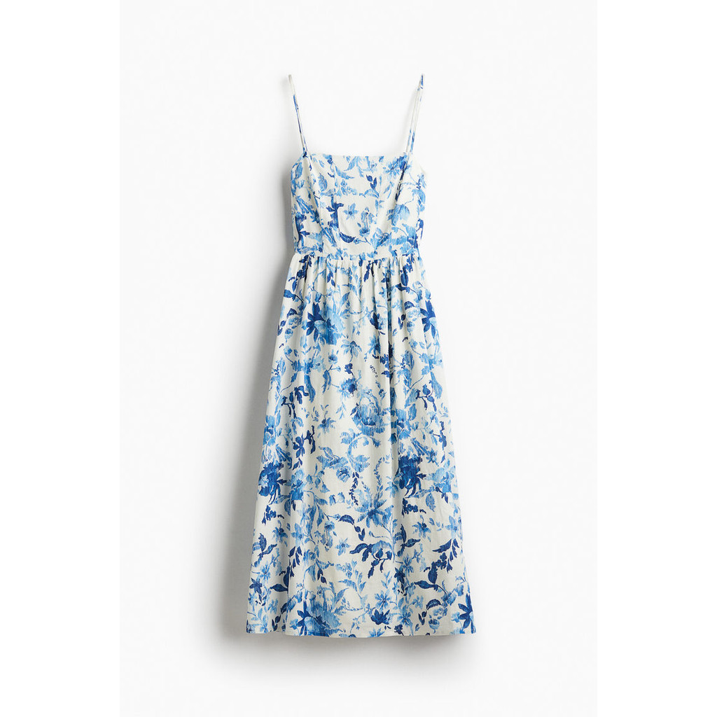 H&M Dress Calf-length dress in an airy weave made from a linen and viscose blend