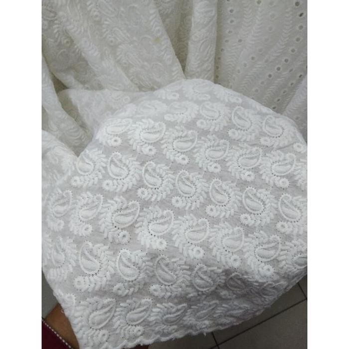 BF kain/bahan katun bordir putih bw