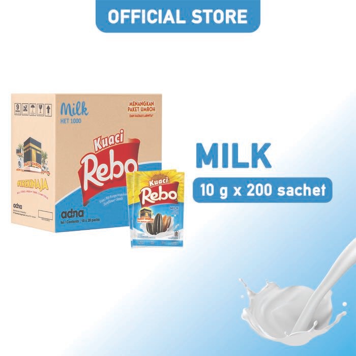 

Rebo Kuaci Rasa Milk 10 Gram - 1 Dus (Isi 200 Sachet)