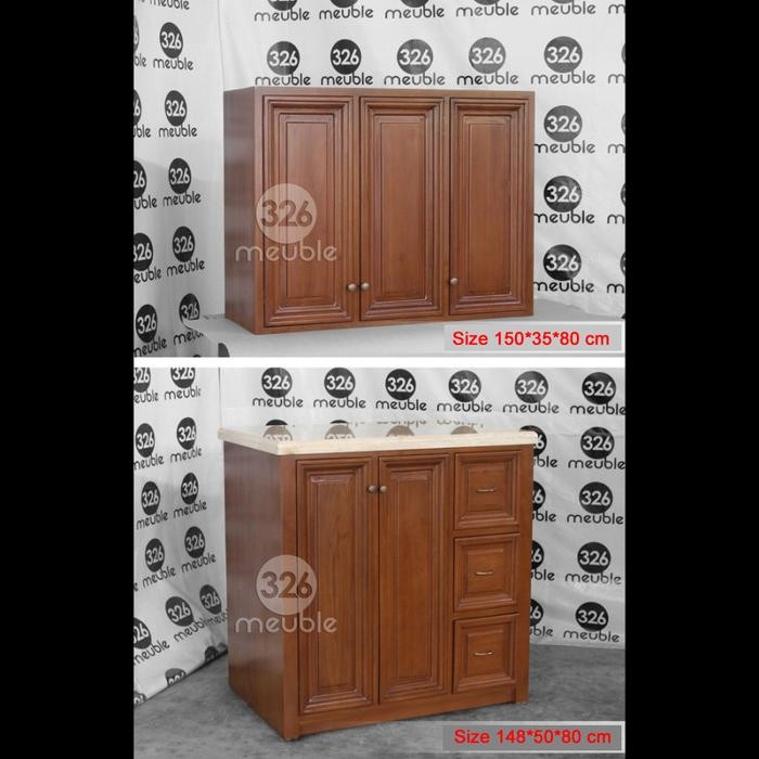 Best Seller Kitchen Set Jati Mebel Jepara - Lemari Gantung Jati - Meja Dapur Jati Grab/Gosend