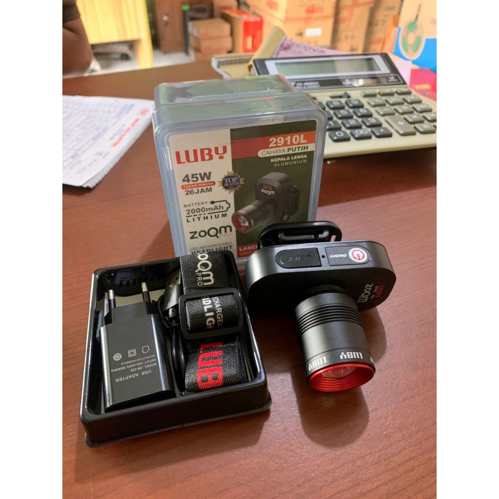 Senter Kepala Zoom LUBY Cahaya Putih & Cahaya Kuning Daya 10 Watt, 45 Watt, 50 Watt, 60 Watt, 65