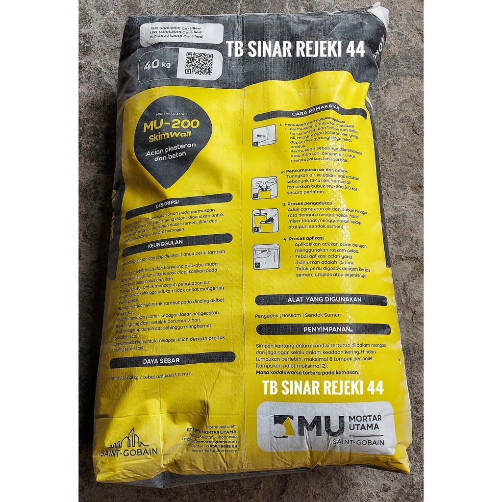 Mu 200 Mortar Utama Semen Instant Skimwall Acian Abu Abu Plesteran Plasteran Beton Untuk Tembok