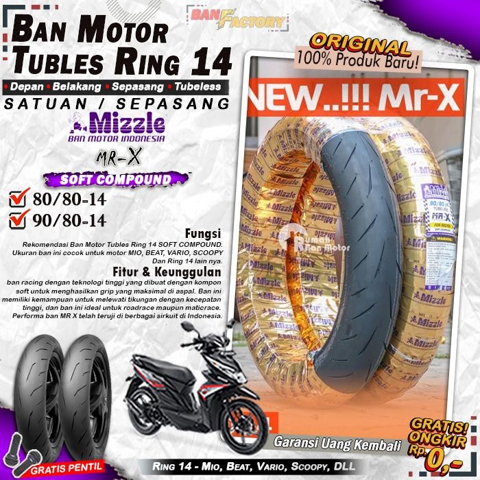 [SATUAN] Ban Motor Beat Mizzle MR-X Ring 14 Tubles Ban Motor Tubeless Mio Beat Vario Scoopy Ring 14