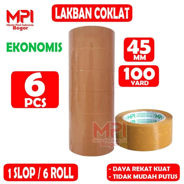 

6 PCS - Lakban Coklat Ekonomis 45 mm x 100 Yard / Lakban Packing - Master Pack Indonesia
