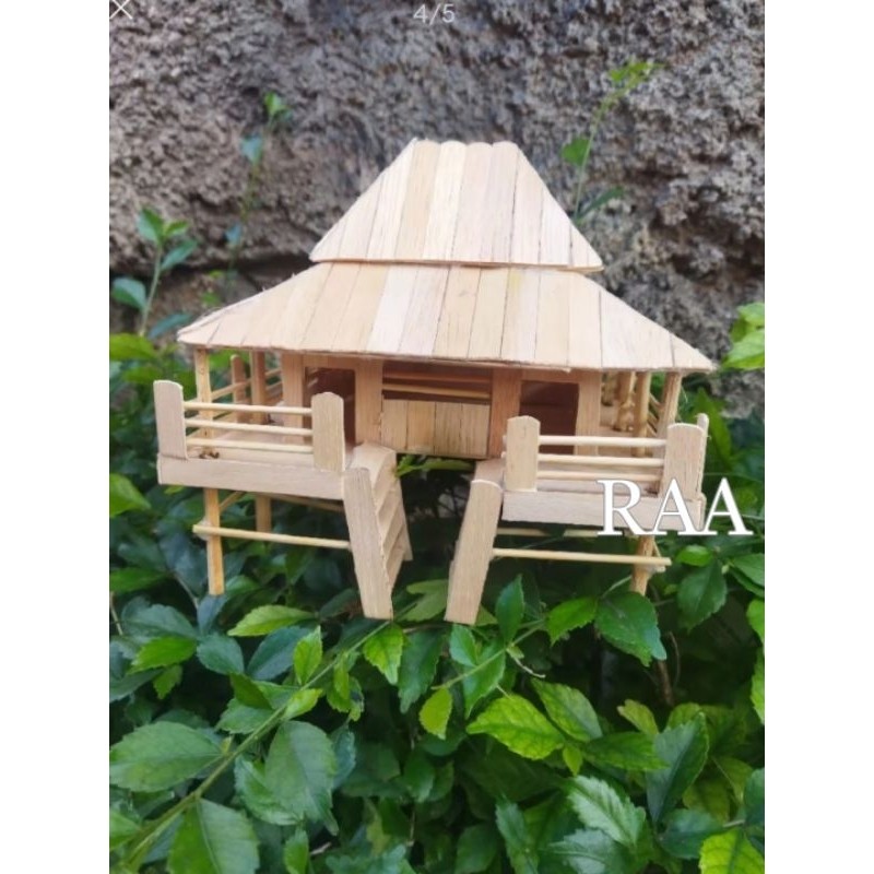 miniatur rumah adat limas palembang stik eskrim LED