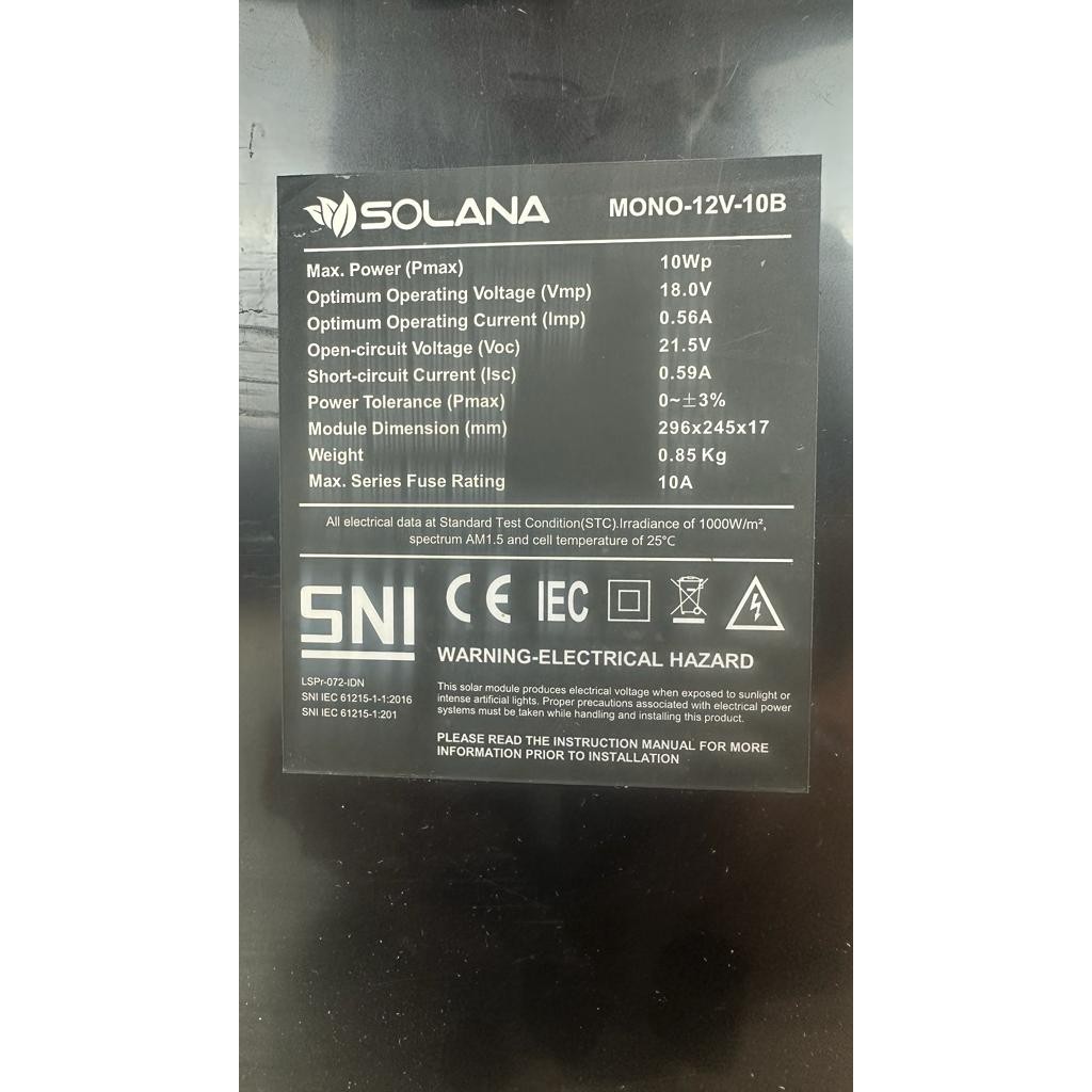 SOLAR PANEL SOLAR CELL PV MODUL 10WP MONOCRYSTALLINE SOLANA BLACK PANEL SURYA SOLANA MONOKRISTALIN