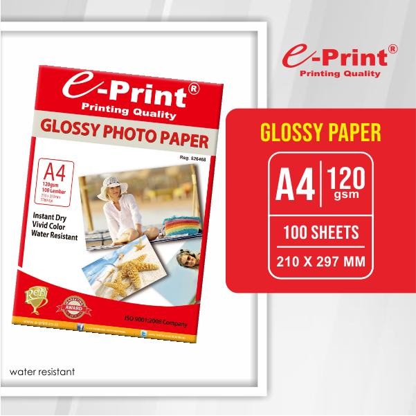 

Kertas Foto Glossy Photo Paper 120Gsm A4 100Lembar E-Print