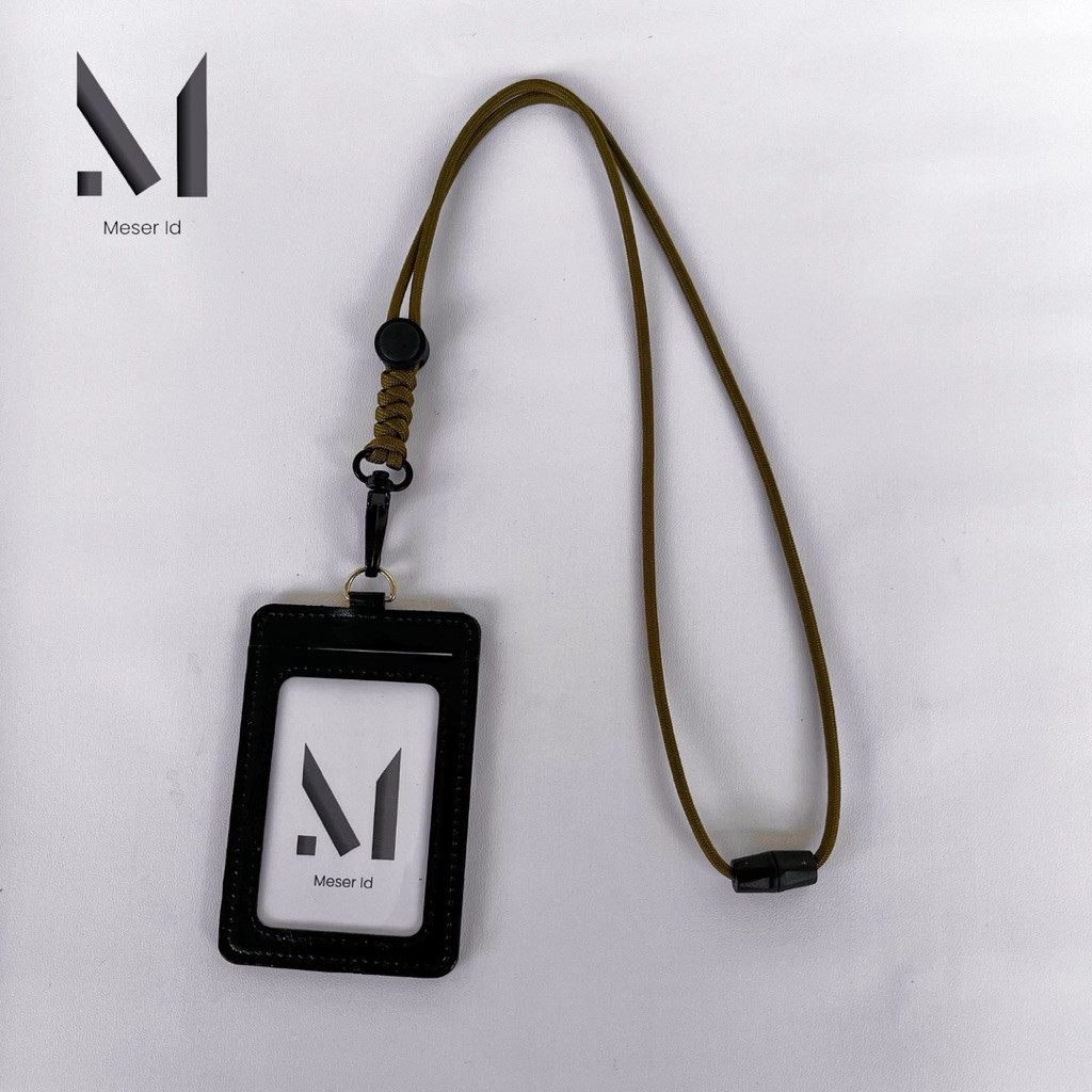 

Lanyard ID Card Tali Paracord 4mm Nametag Holder Leather PU Kulit Sintetis 2 Sisi Slot