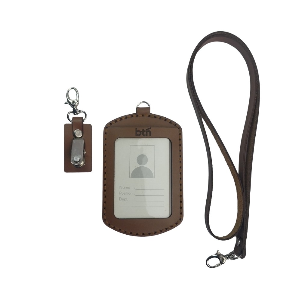 

URBAN CREATIVE Name Tag ID Card Holder Lanyard Kulit Sapi Asli Free Custom Desain & Gravir NT3O