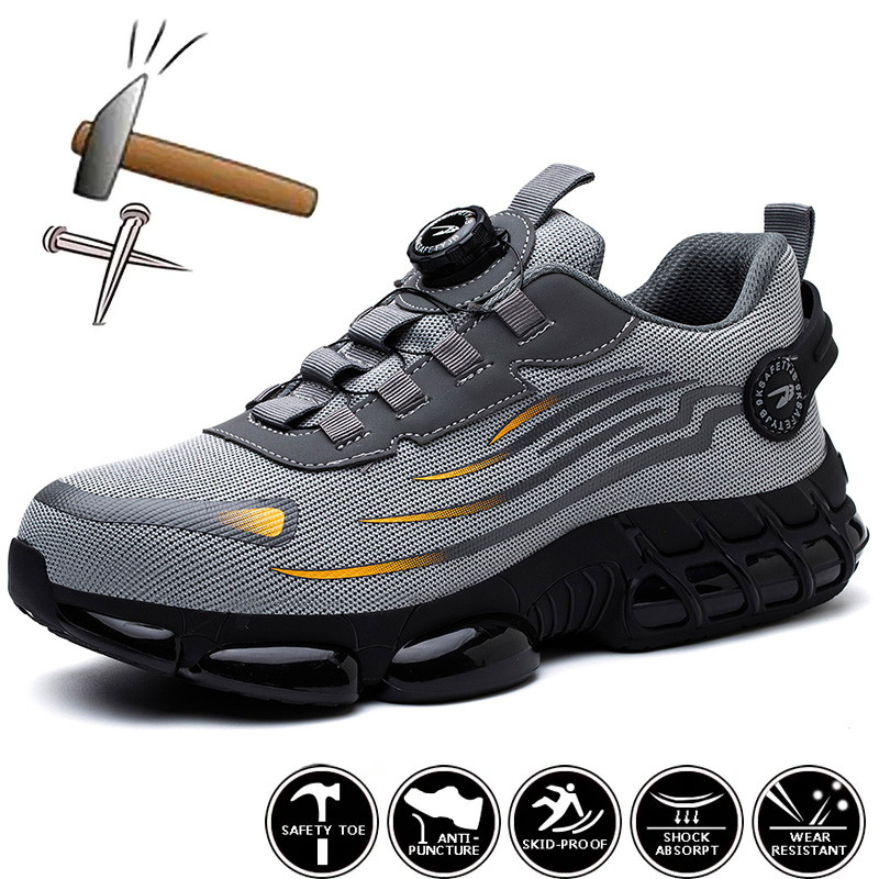 Rotating Button Safety Shoes Men Anti-Smash Anti-Puncture Work Shoes Fashion Men Safety Sport Shoes