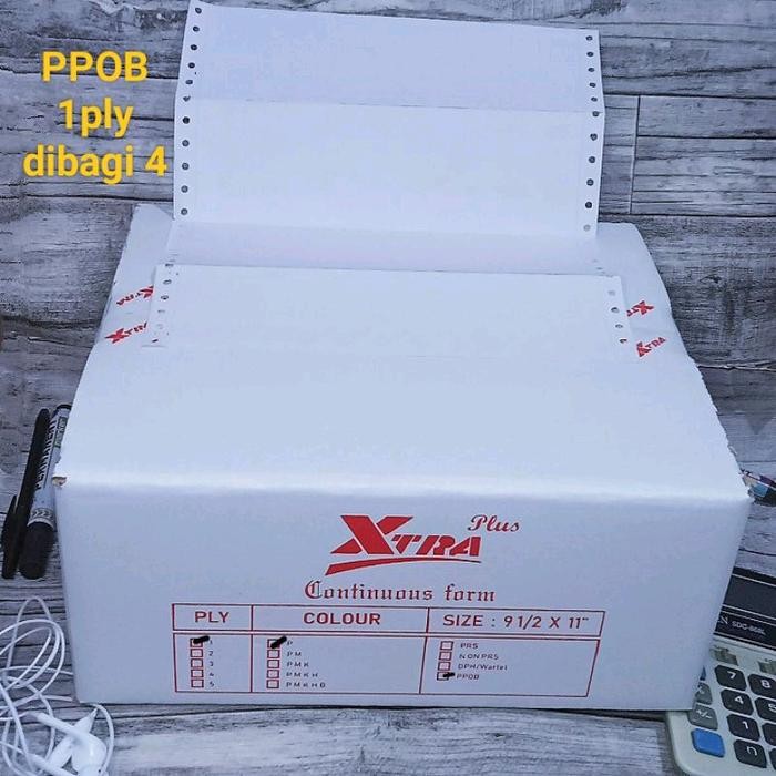 

Kertas Ppob 1Ply 9,5X11"Dibagi 4 Isi 1000Set