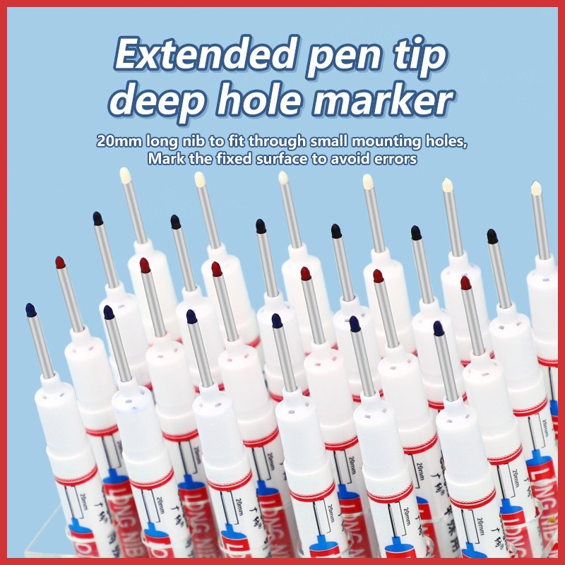 

5pcs Long Head Marker Tulisan Serbaguna Tukang Bangunan Lubang Dalam Spidol Berminyak Tahan Air