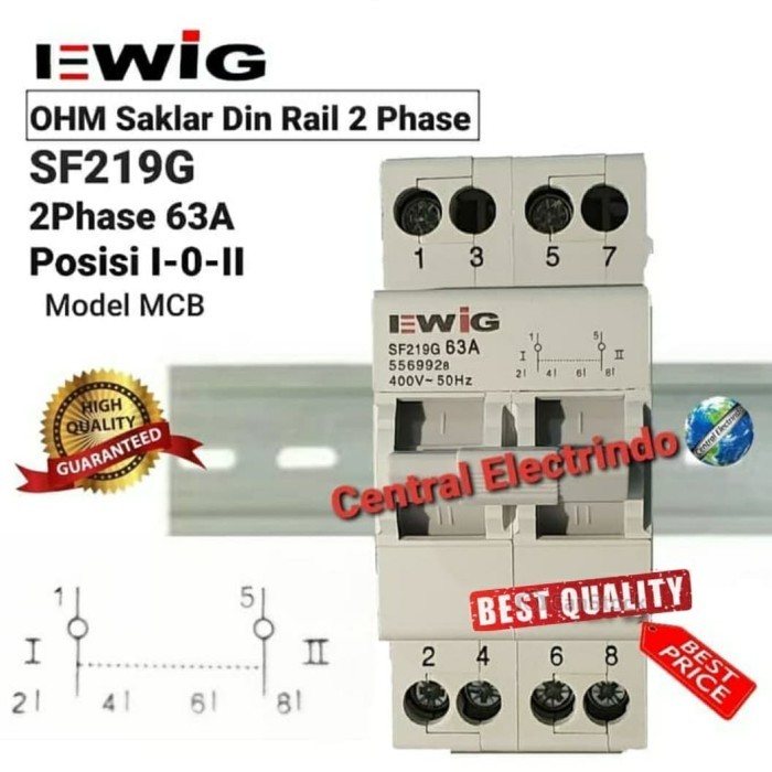 COS Change Over Switch Ohm Saklar EWIG Din Rail 2Phase 63A Model MCB.