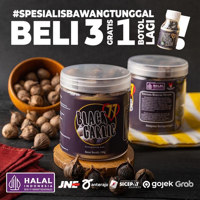

Bawang Putih Hitam Tunggal - BLACK GARLIC Herbal, Manis Asam Khas, 250 Gram - Toples
