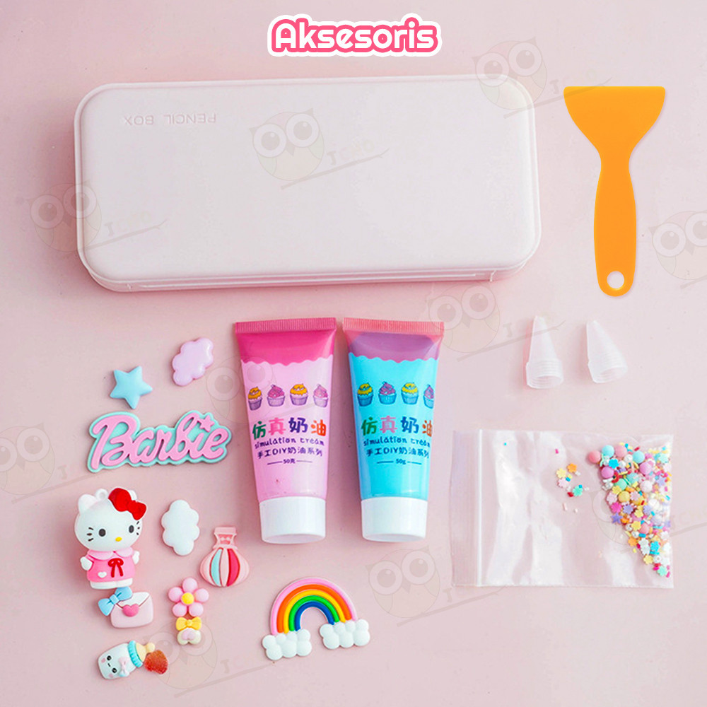 

JCHO Diy Deco Cream Set Kotak Pensil Soft Clay Pencil Case DIY Kotak Pensil Case Diy Tempat Pensil