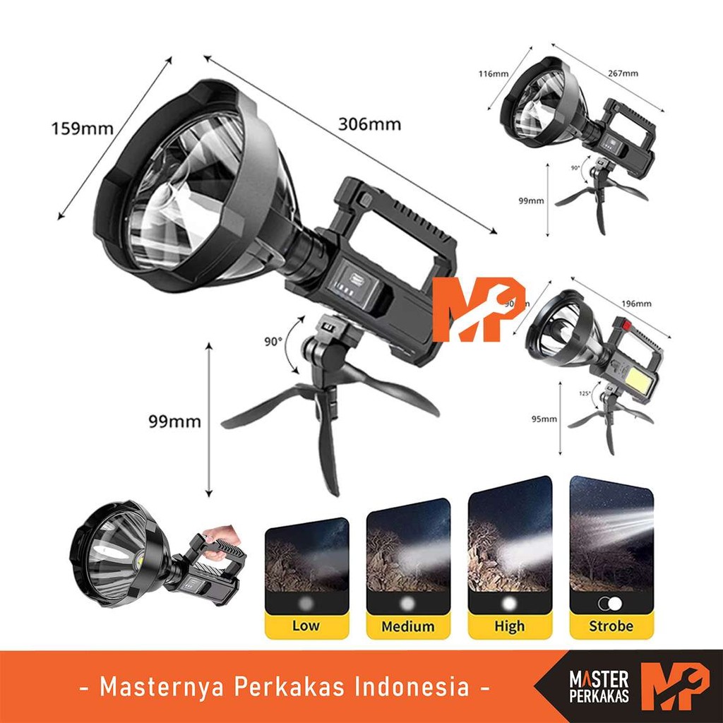 MP LED Senter Tembak Sorot Jarak Jauh 19W COB 1200-1500 Lumens E041x / Super Searchlight Terang Flas