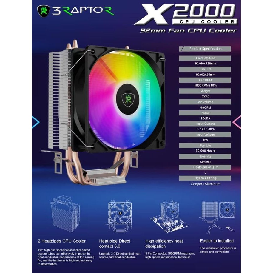 Hsf Raptor X2000 Rgb Cooler Processor Cpu